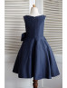 Navy Blue Taffeta Knee Length Flower Girl Dress 